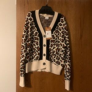 CAbi Black and Brown Animal Print Cardigan Sweater